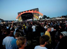 Crowd partying outside at Reading Festival