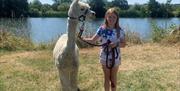 girl with alpaca alongside River Thames
