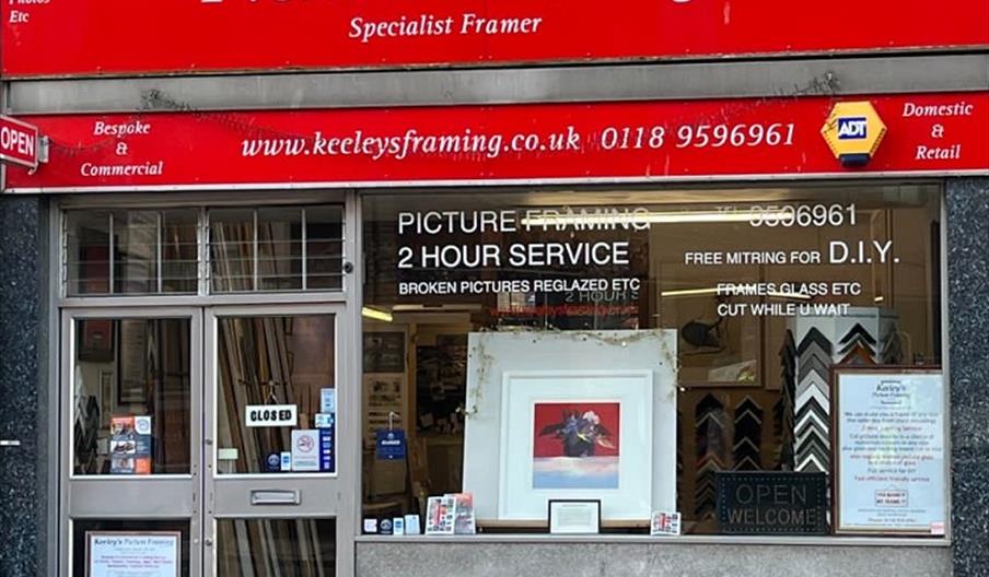 front window of picture framing shop