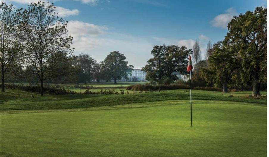 golf green with mansion in background