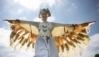Performer in Handmade Productions bird costume.