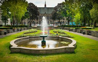The fountain in Rochdale Memorial Gardens.