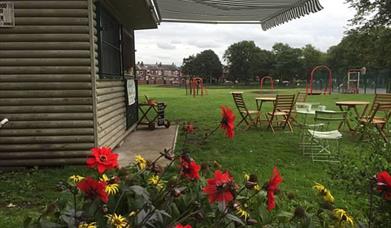 Chairs and tables set out at Hopwood Park.