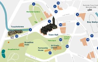 A map of Rochdale Town Centre - Blue Plaque Trail.