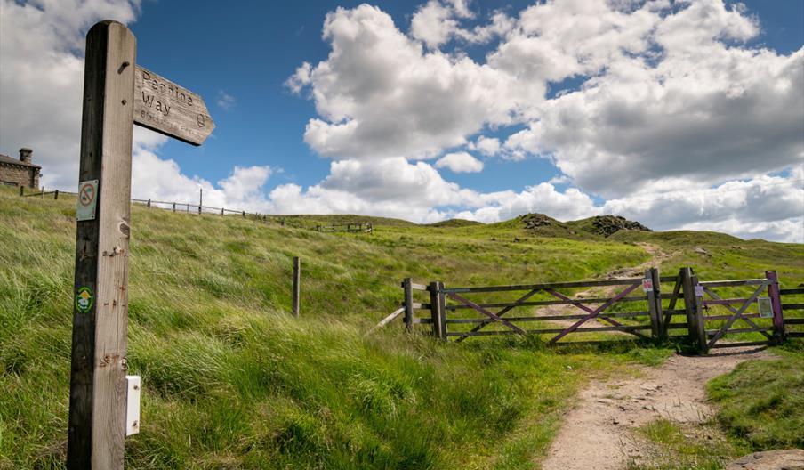 Signpost and gate on the Pennine Bridleway.