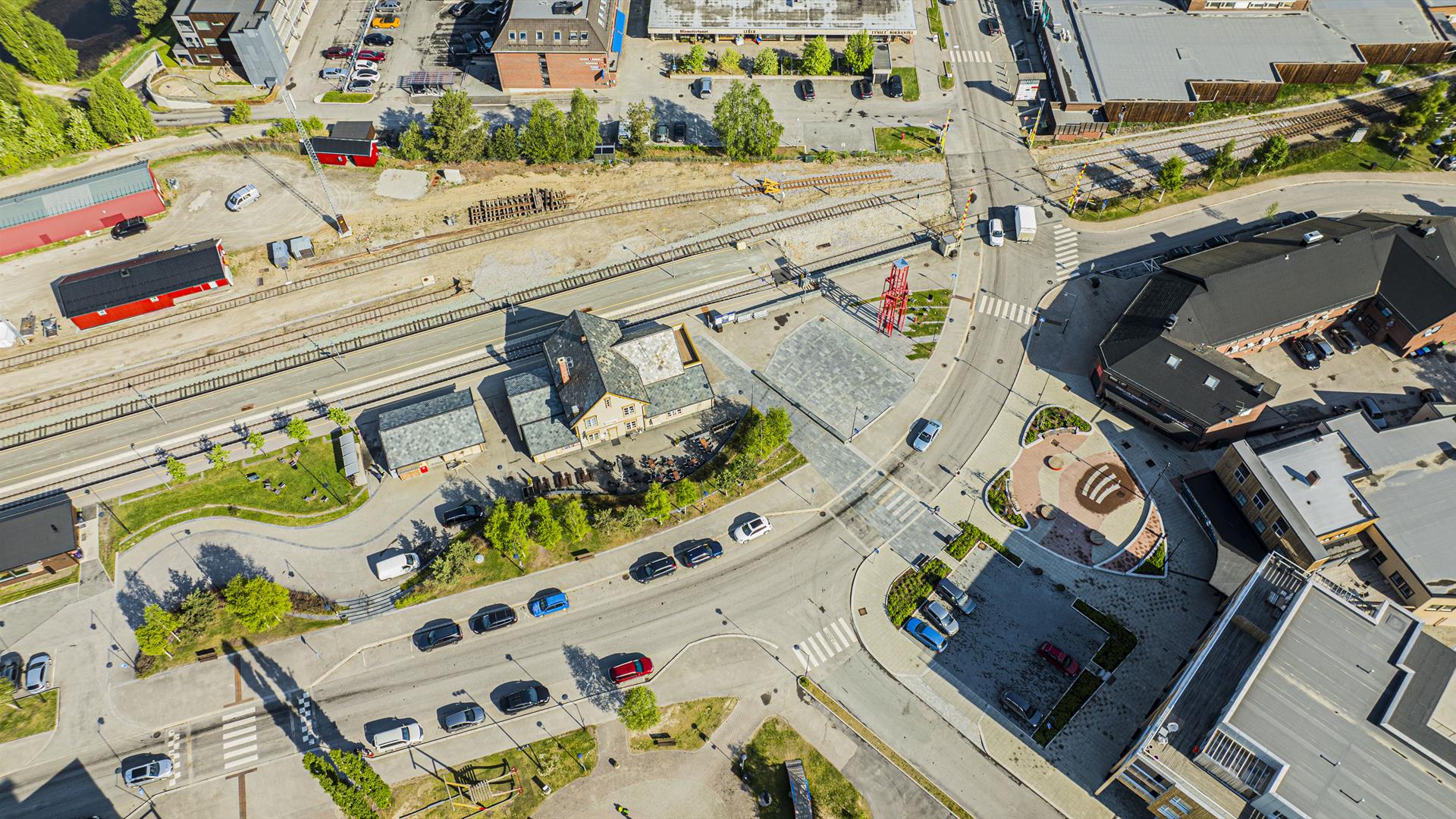 Dronefoto av Tynset sentrum