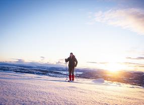 Skitur over Rørosvidda med sol i bakgrunnen-Ski-langrenn-topptur-vinter