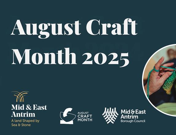 Poster promoting August Craft month 2025, image of craft activities including crochet and needlework