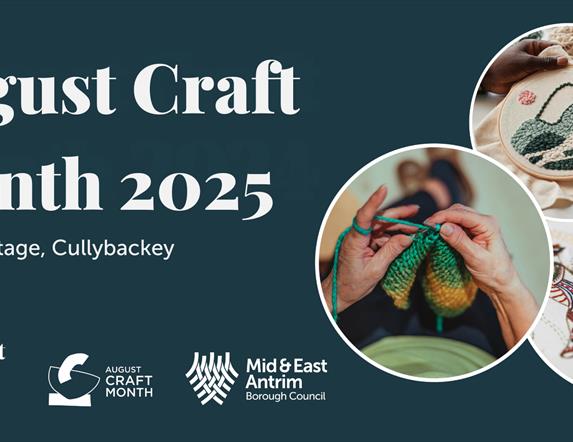 Promotion image for August Craft month activity at Arthur Cottage, image shows embroidery and needlecraft