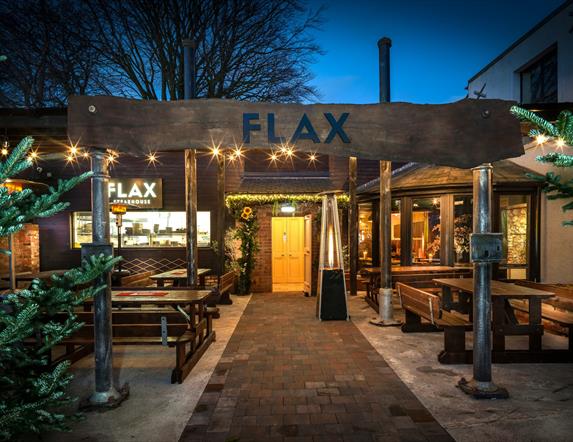 Beer garden and outside eating area of Flax restaurant in Broughshane