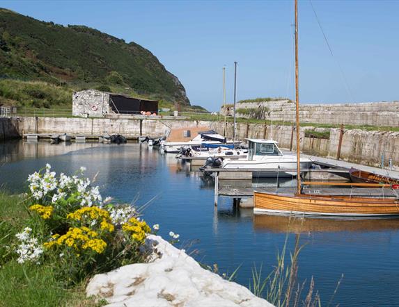 Whiteharbour Marina - old limestone harbour with boats