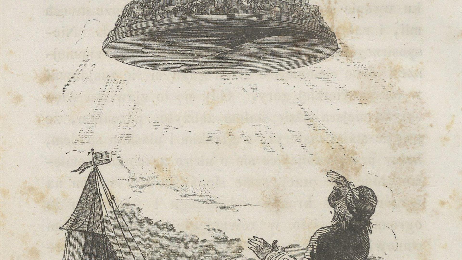 An illustration of the flying island of Laputa