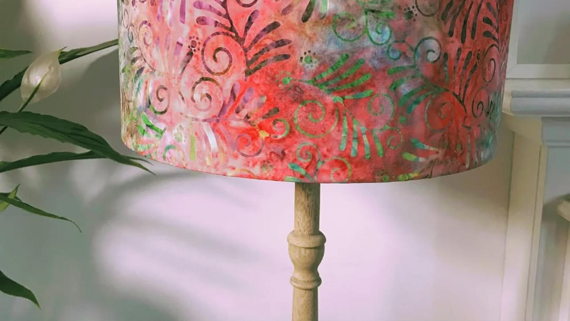 Handmade Lampshade in beautiful batik style fabric.