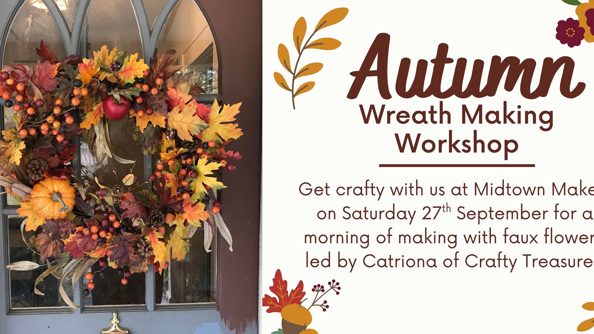 autumn wreath on front door.