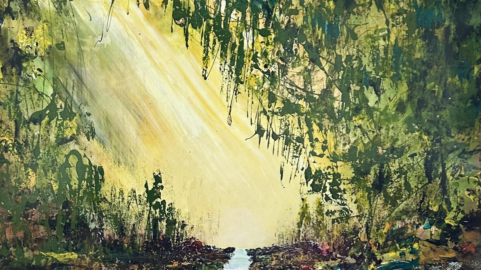 landscape showing brightly coloured river and trees