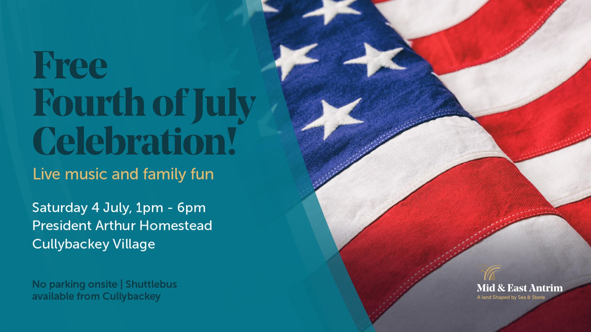 An american flag is portrayed with details about the event