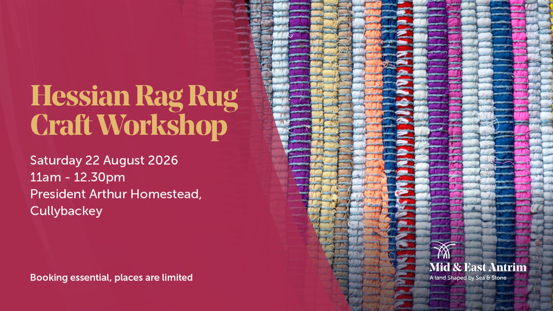 This is a picture of a rag rug style craft with details listed about the workshop