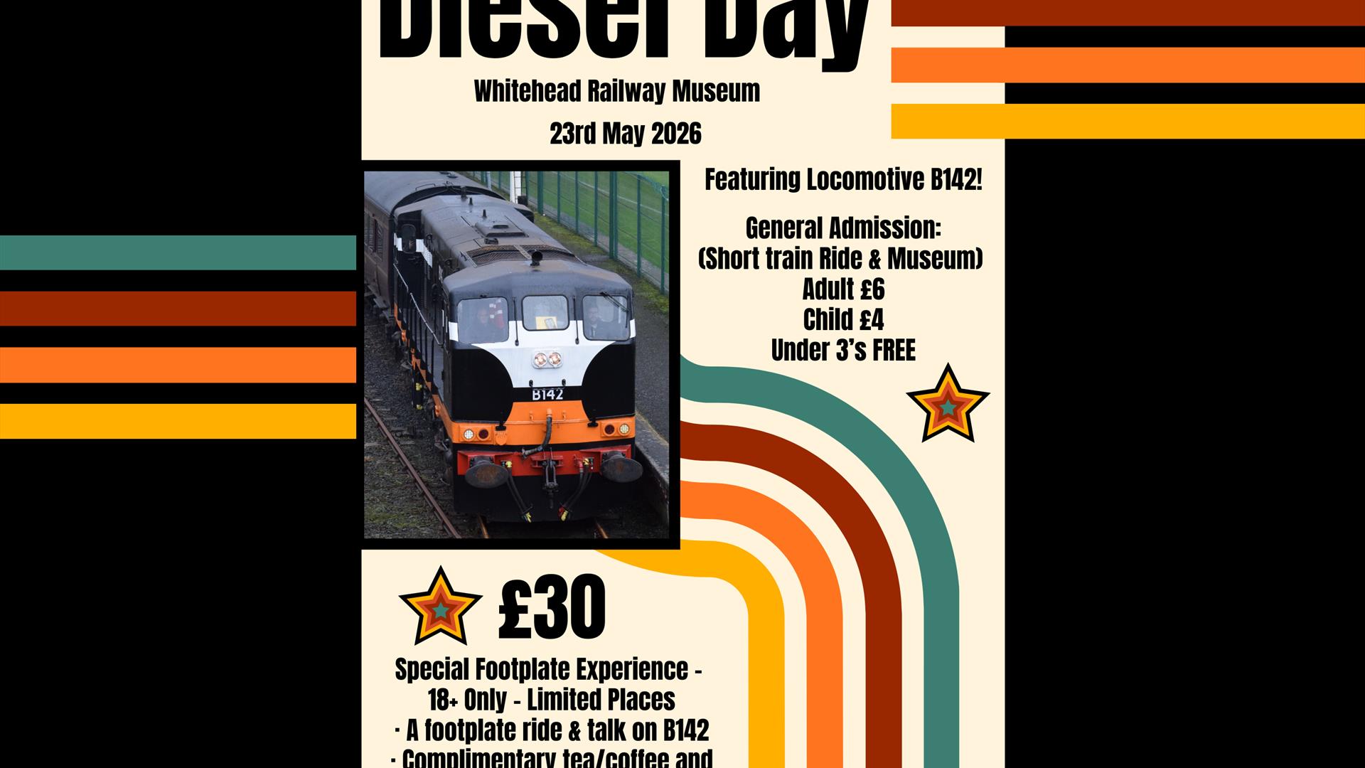 Poster for  the Diesel Day event at Whitehead railway museum on the 23rd May 2026