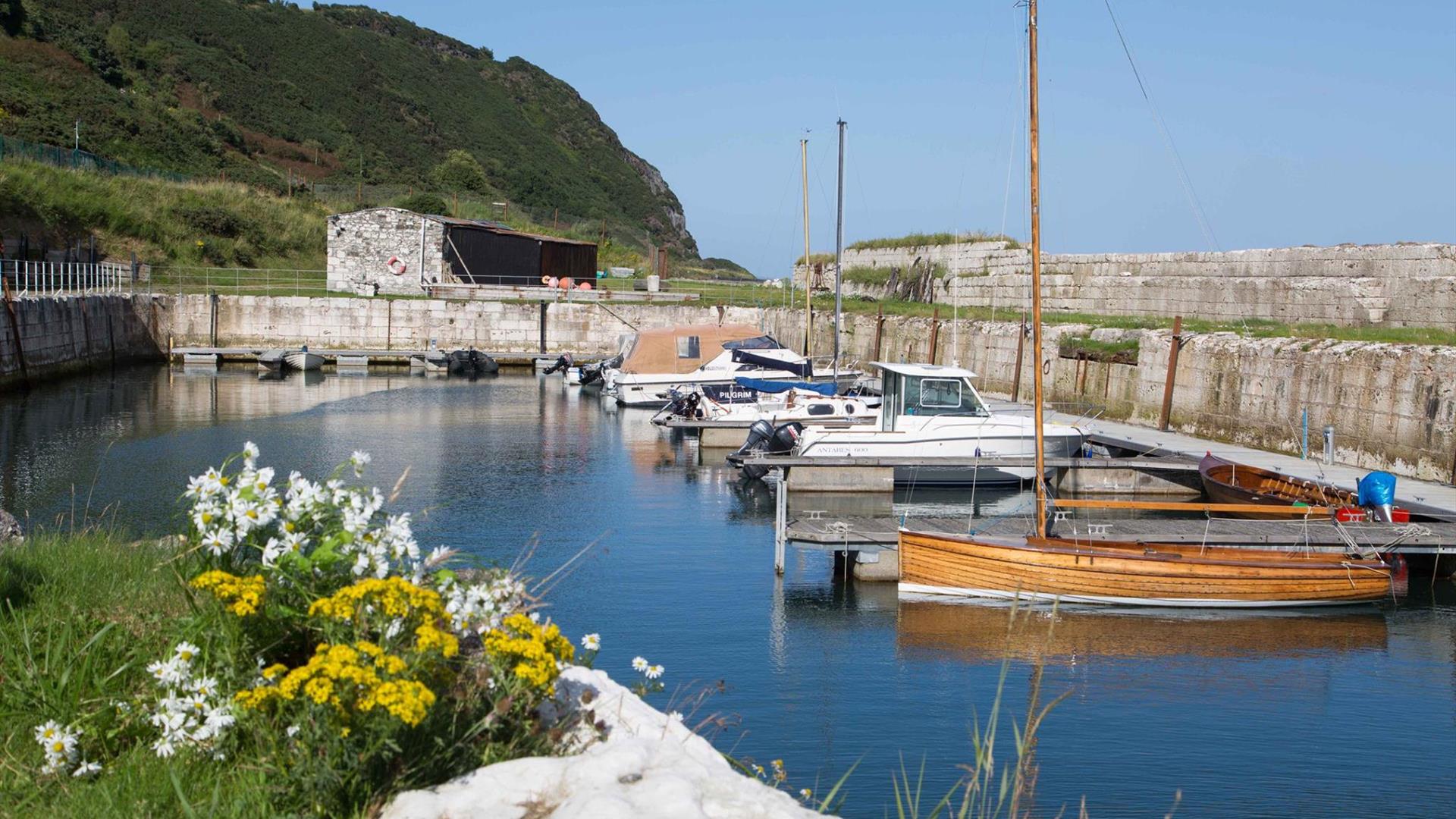 Whiteharbour Marina - old limestone harbour with boats