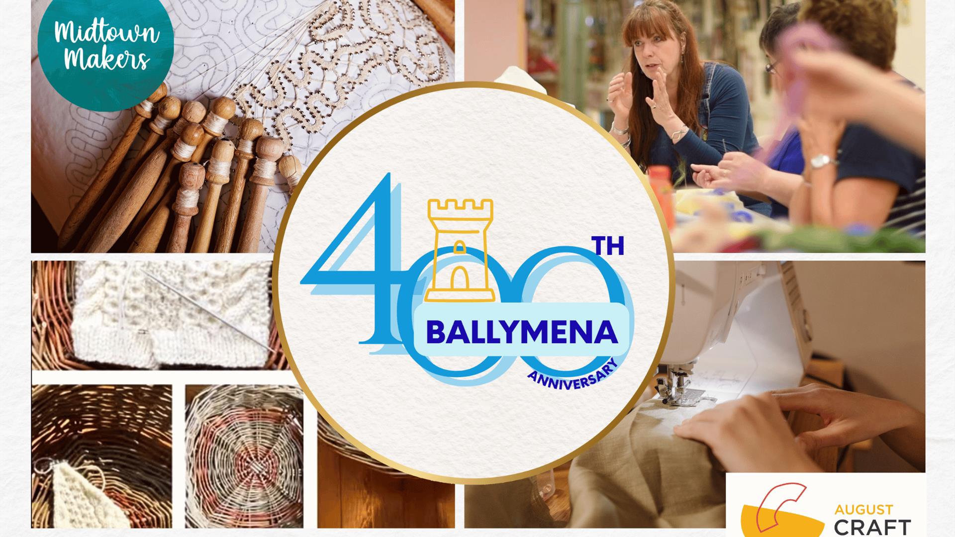 Midtown Makers artists with felt, lace, and linen, Ballymena 400 logo