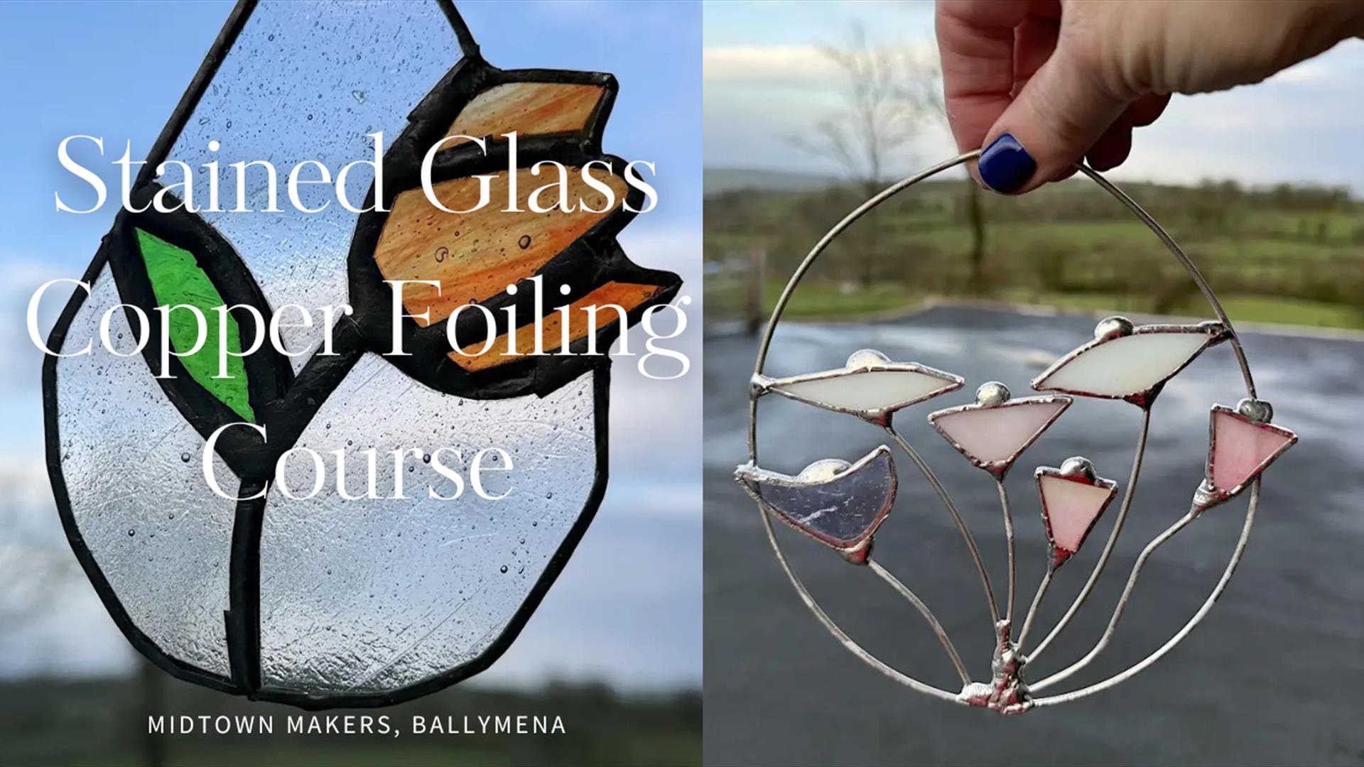 stained glass copper flower artwork by Wendy Hough