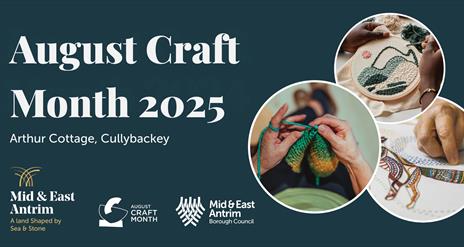 Promotion image for August Craft month activity at Arthur Cottage, image shows embroidery and needlecraft