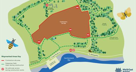 Map showing access while Carnfunnock Country Park is under redevelopment during 2025 & 2026.