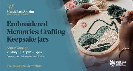 Images showing embroidery stitching, promoting August Craft Month Event