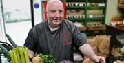 Chef Rob Curley with Autumn produce from Slemish Market Garden