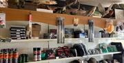 Shelf displays of outdoor equipment and accessories