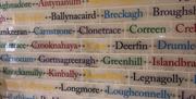 Sign in hallway of Broughshane House showing all the townlands written in different colours as printed in the Griffiths Valuation 1831