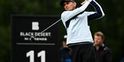 2025 NI Legends champion Markus Brier tees off.