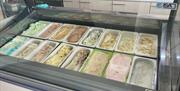 Ice cream counter with various flavours of Mauds Ice-Cream