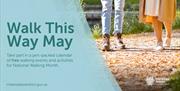 Poster with 2 people walking to publicise Walk this Way May events in Mid and East Antrim