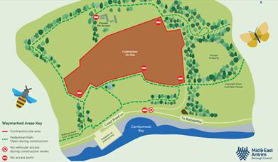 Map showing access while Carnfunnock Country Park is under redevelopment during 2025 & 2026.