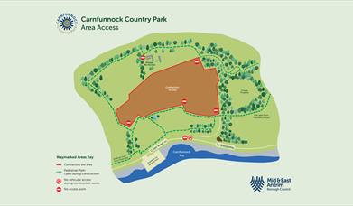 Map showing access while Carnfunnock Country Park is under redevelopment during 2025 & 2026.