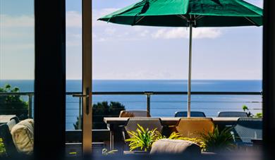 Outdoor restaurant terrace over looking the sea