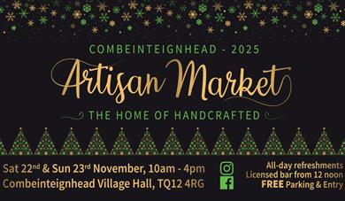 Banner with black background and green and yellow writing