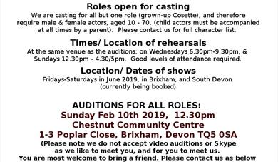 Les Miserables - open theatre auditions, Brixham