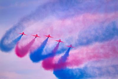 Red Arrows display at the English Riviera Airshow, Paignton, Devon