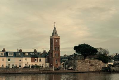 Lympstone village with clocktower overlooking the Exe Estuary