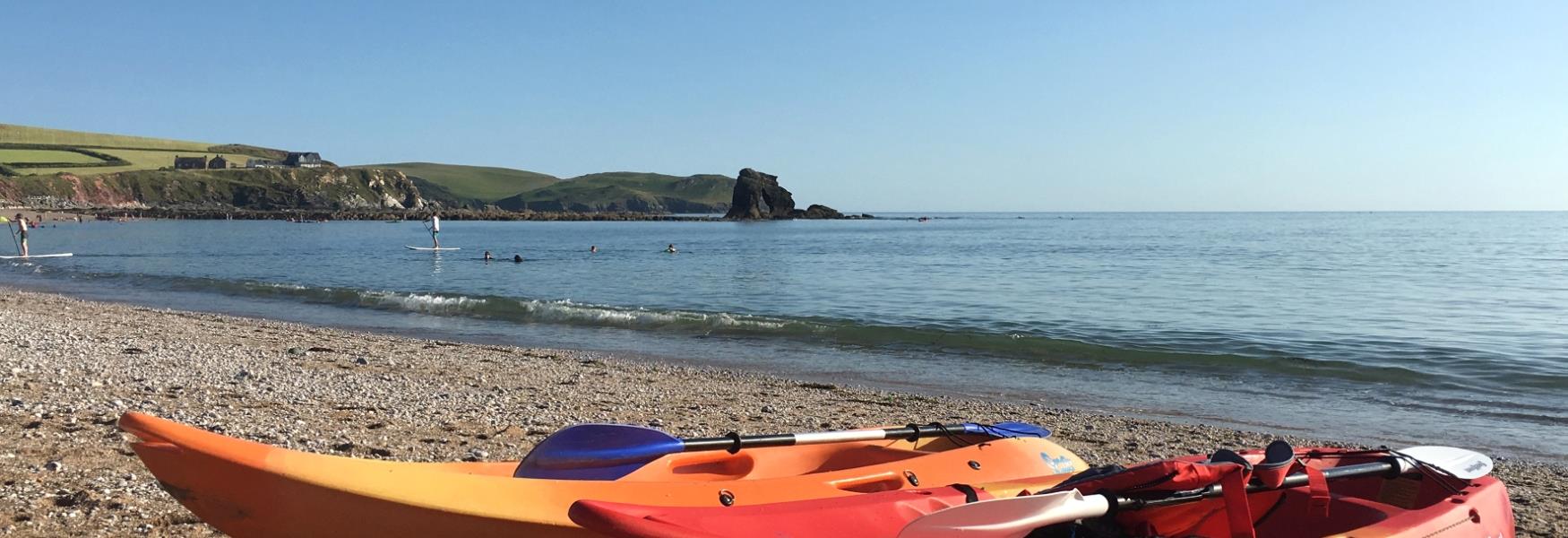 Kayaks on Thurlestone Beach