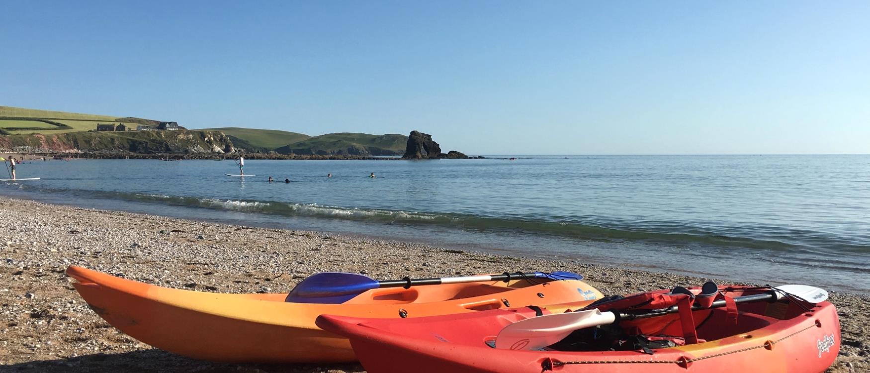 Kayaks on Thurlestone Beach