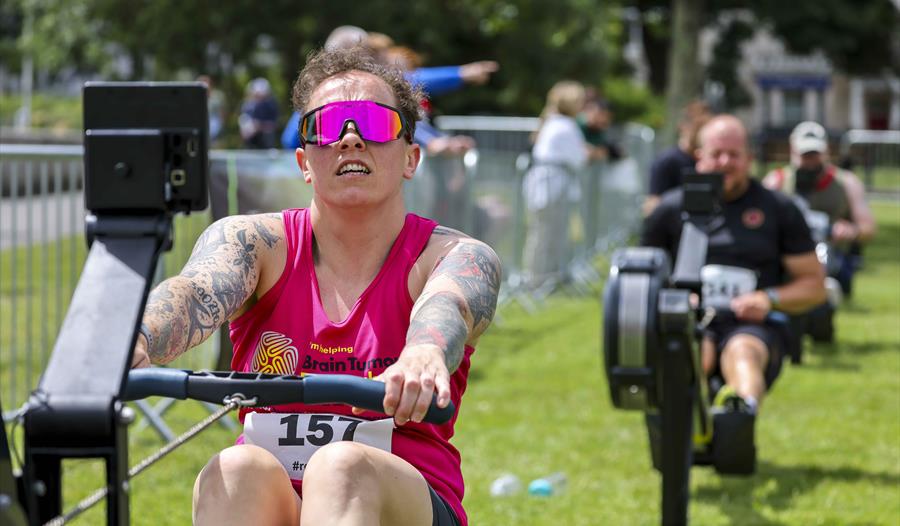 Athlete taking part in the rowing element of the triathlon