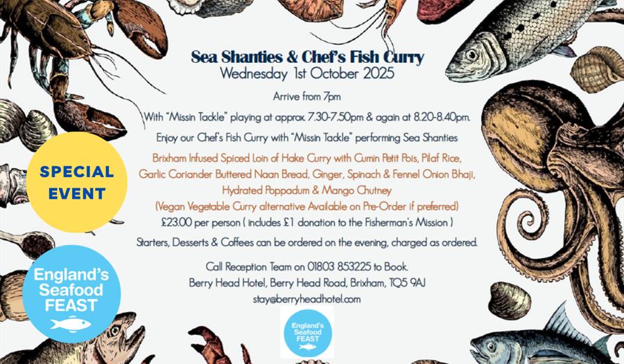'Sea Shanties and Chef's Fish Curry' at Berry Head Hotel, Brixham, part of England's Seafood FEAST