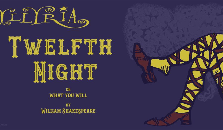 Twelfth Night Poster image - yellow legs and writing on a dark blue background