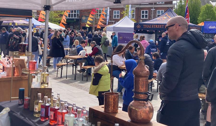 View through a market stall
