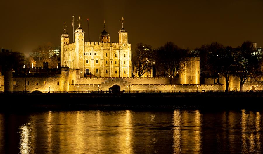 The Tower of London lit up at night