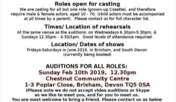 Les Miserables - open theatre auditions, Brixham