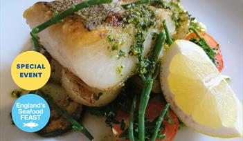 A meal of freshly caught local fish prepared by the Cary Arms. Part of England's Seafood Feast.